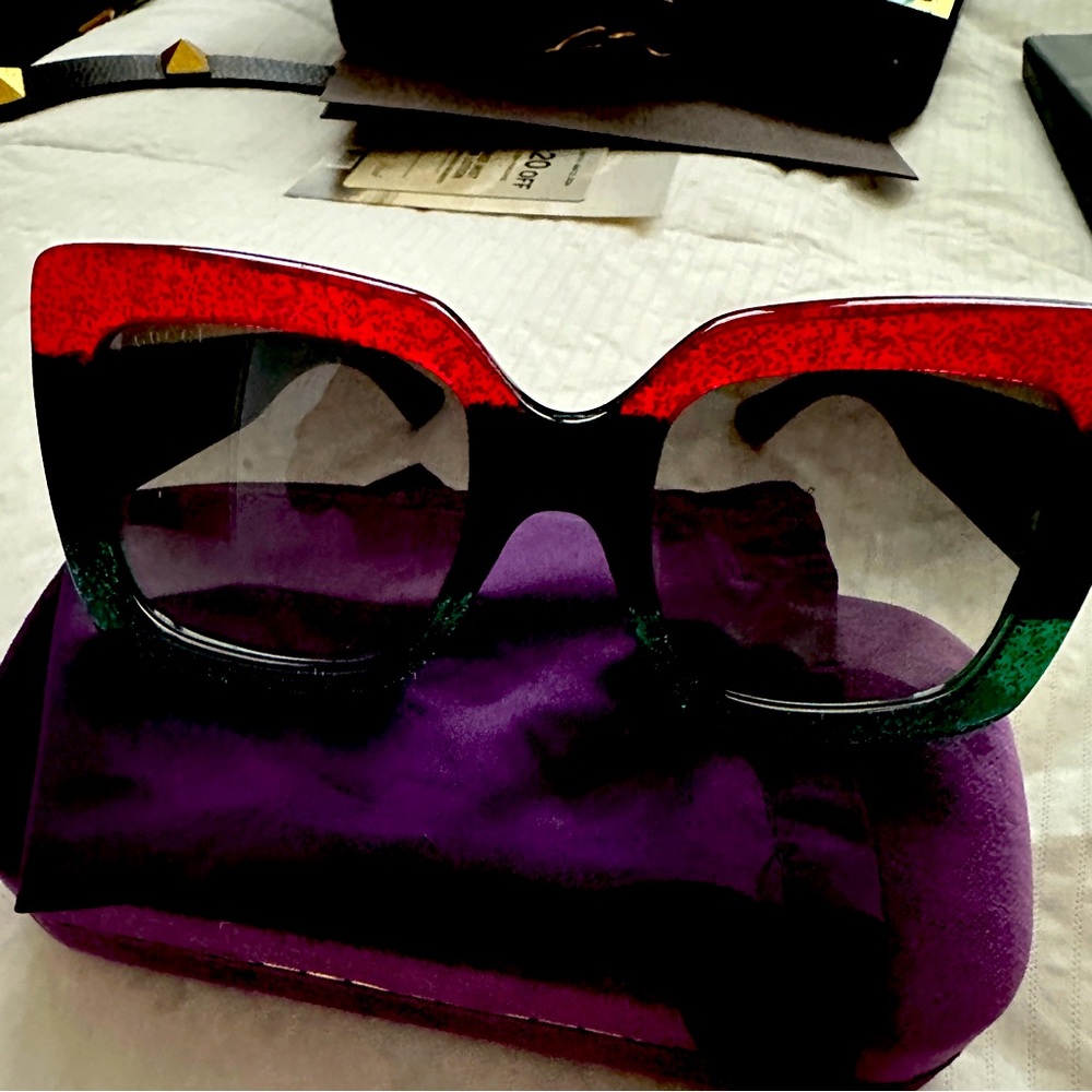 Gucci Acetate Square Frame Sunglasses Glitter Red Black Green